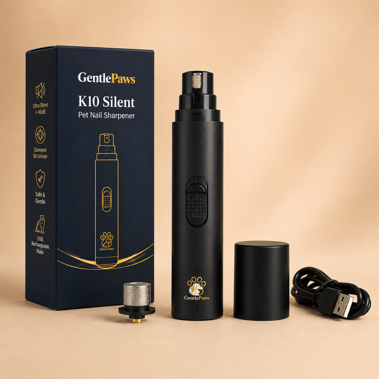 GentlePaws K10 Silent – Електрически тример за нокти за кучета и котки